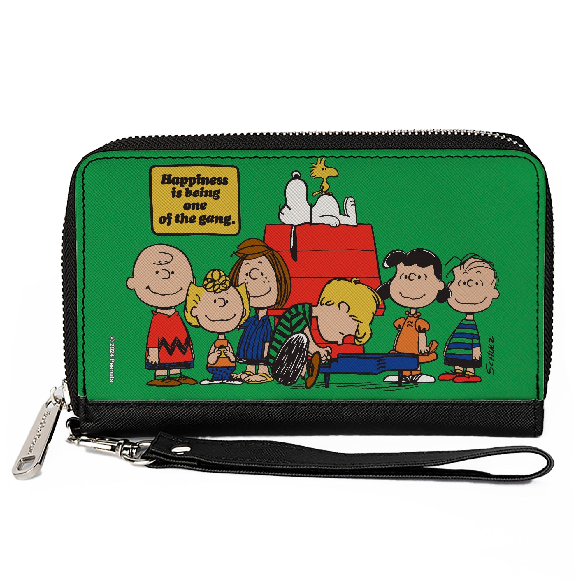 PU Zip Around Wallet Rectangle - Peanuts Gang HAPINESS IS BEING ONE OF THE GANG Group Pose Green