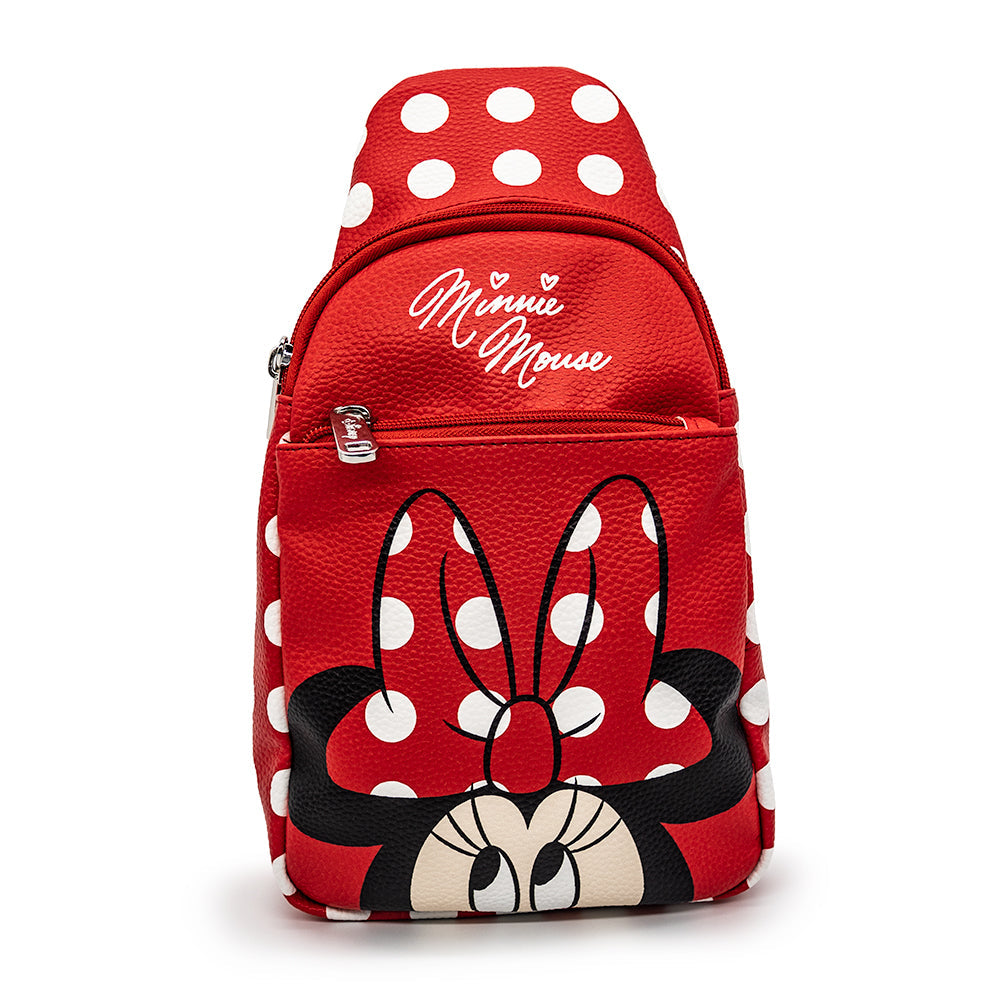 Disney Minnie Mouse Face with Polka Dots Crossbody Sling Bag