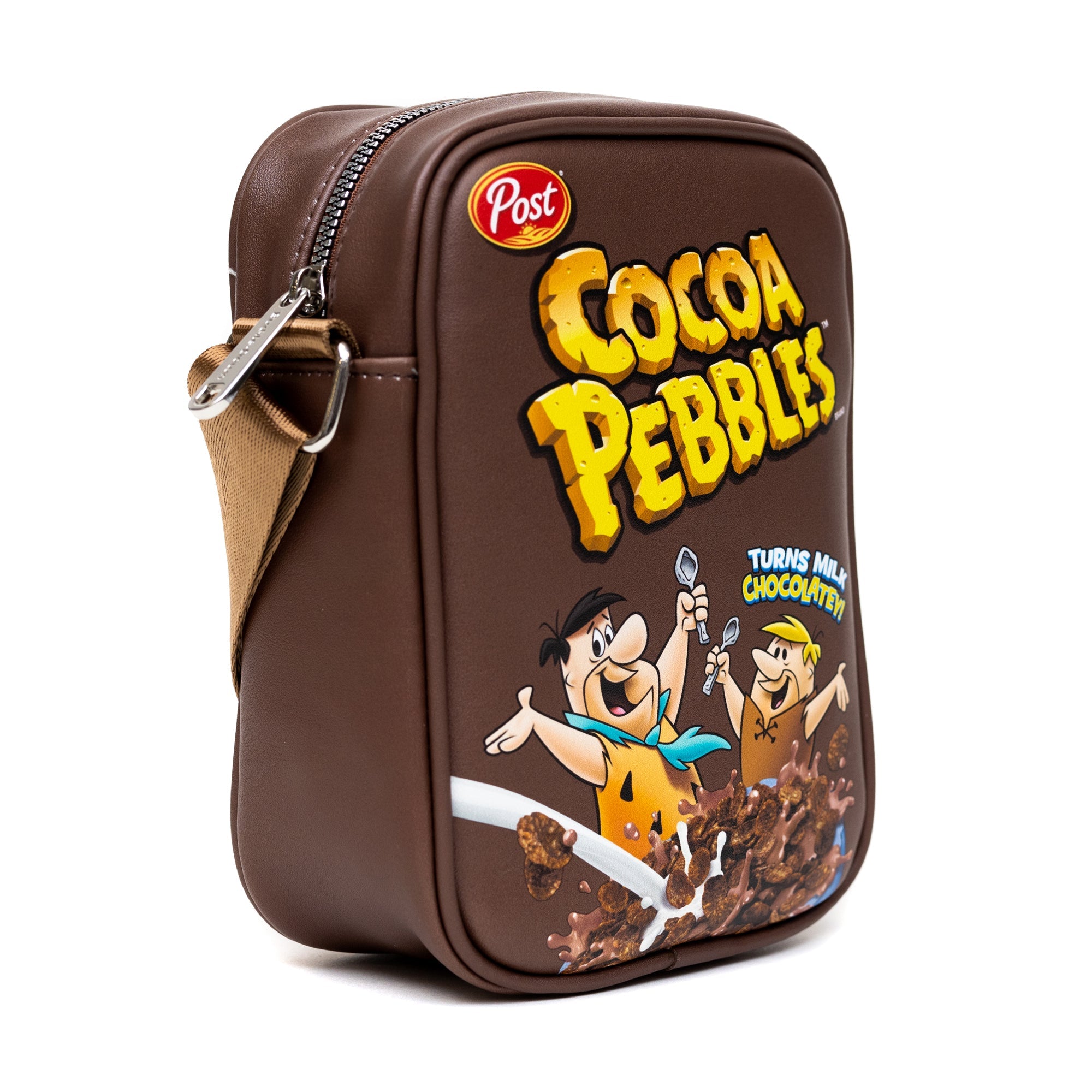 The Flintstones Cocoa Pebbles Fred and Barney Cereal Box Replica Crossbody Bag