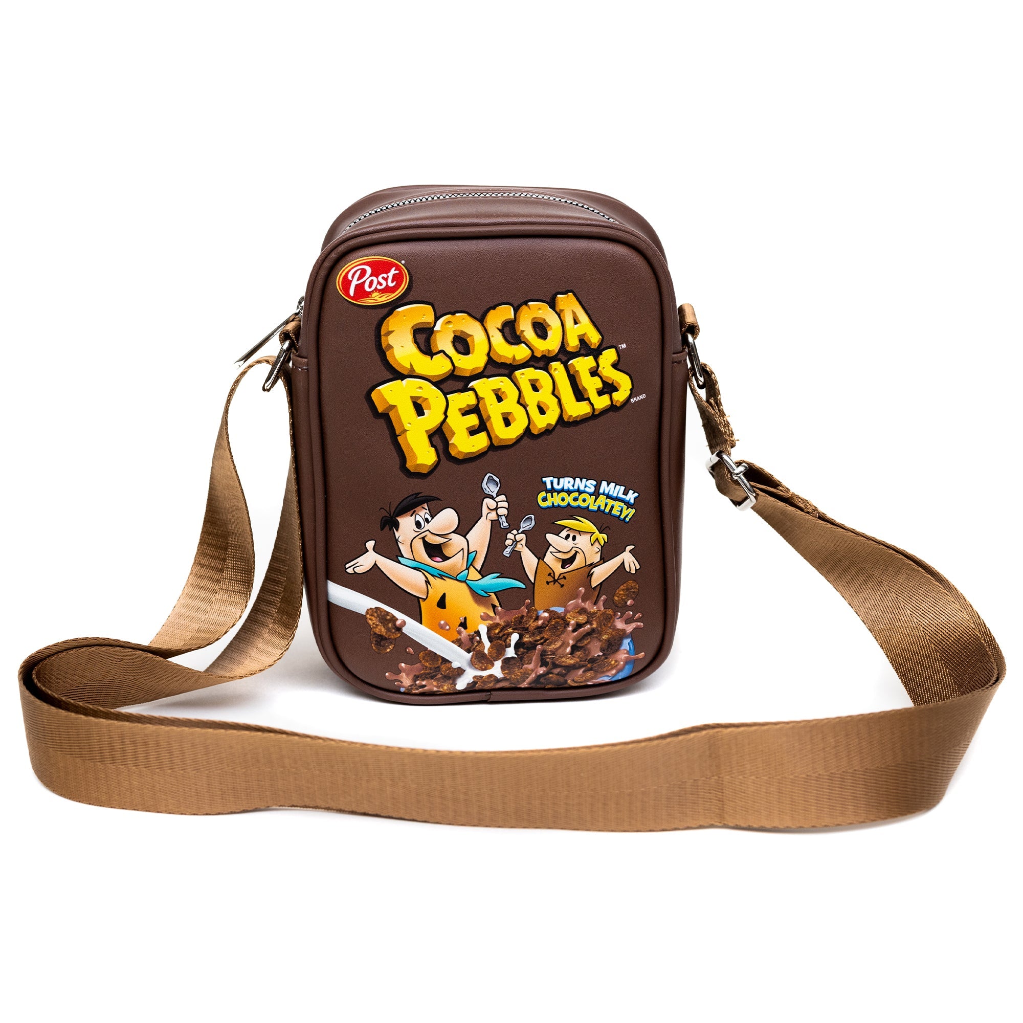 The Flintstones Cocoa Pebbles Fred and Barney Cereal Box Replica Crossbody Bag