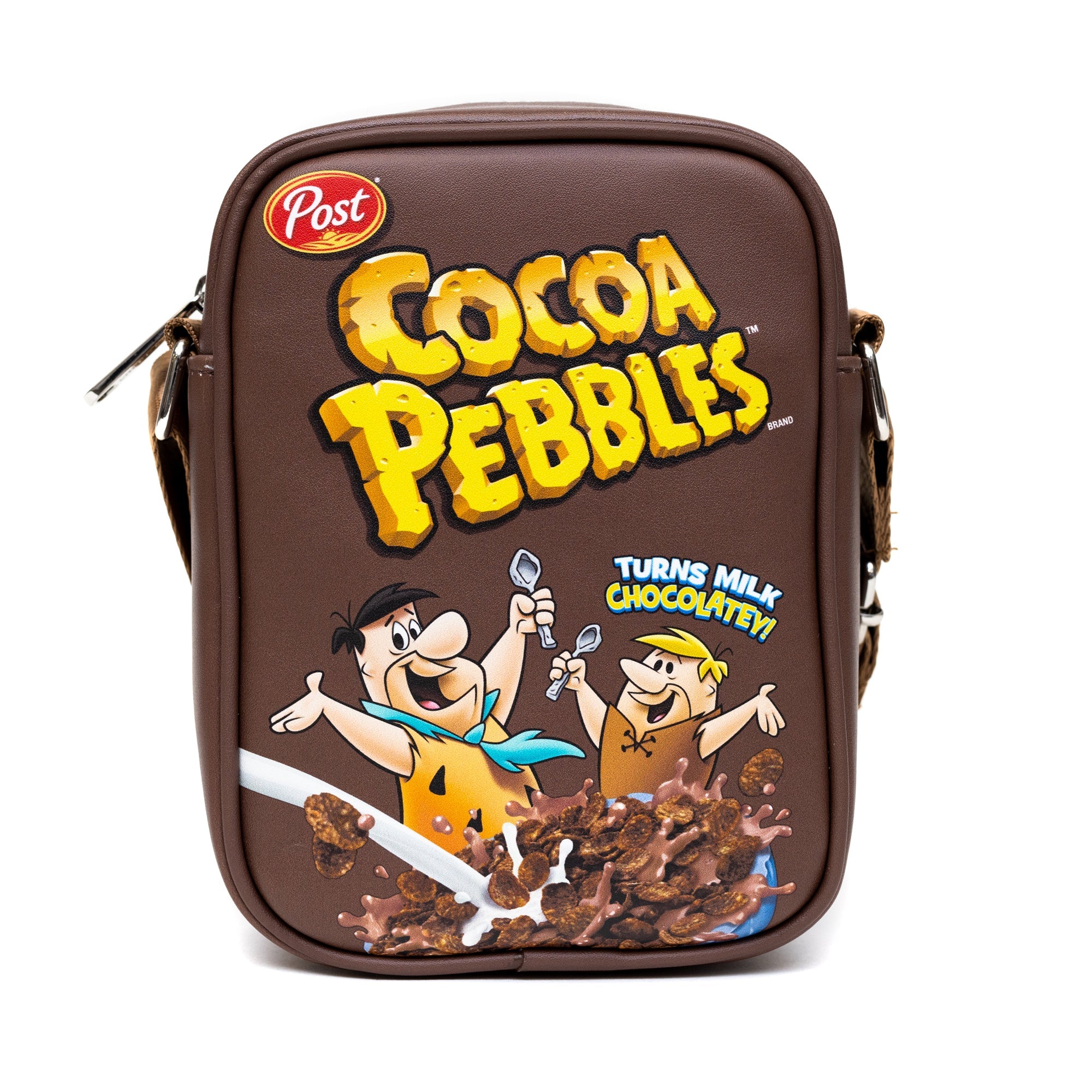 The Flintstones Cocoa Pebbles Fred and Barney Cereal Box Replica Crossbody Bag