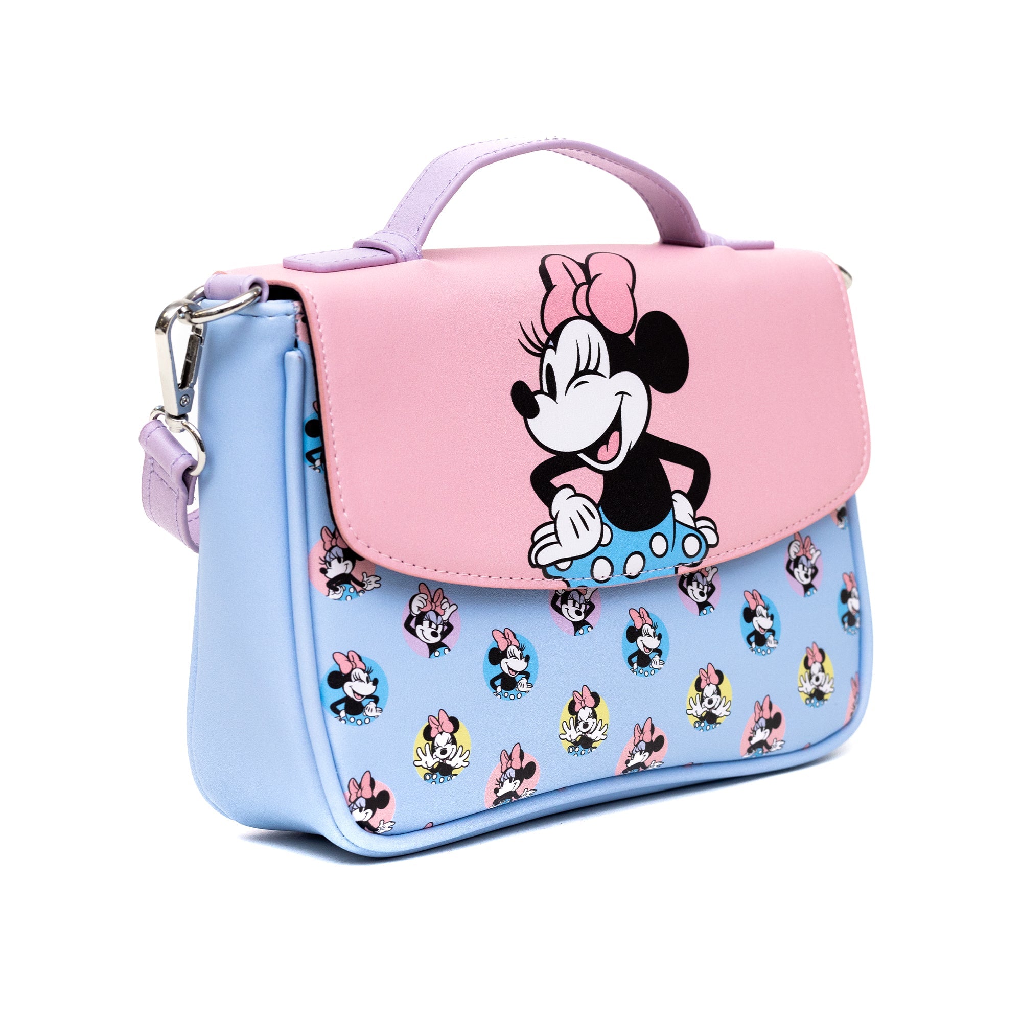 Disney Minnie Mouse Winking Pose Pink and Polka Dot Fold Over Cross Body Bag