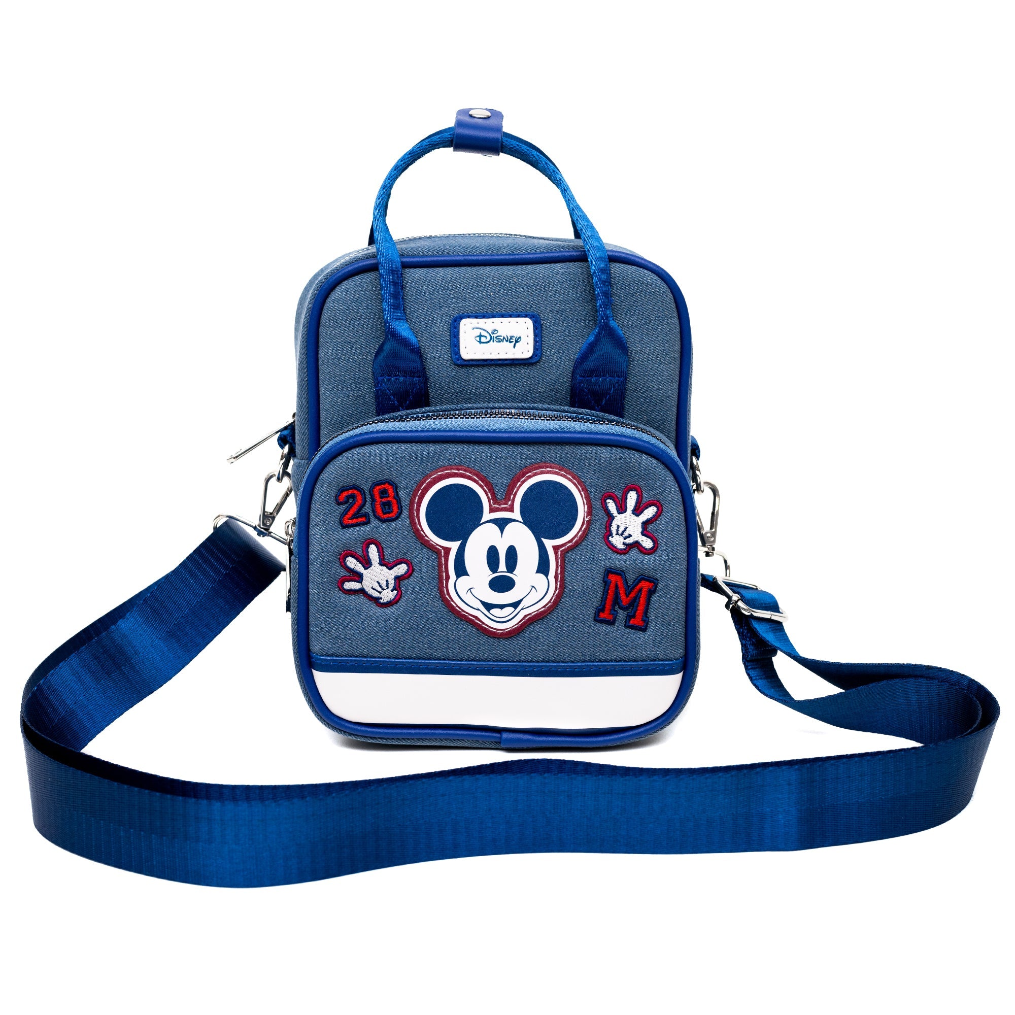 Disney Mickey Mouse Varsity Icons Denim Crossbody Bag | Blue Culture Tees