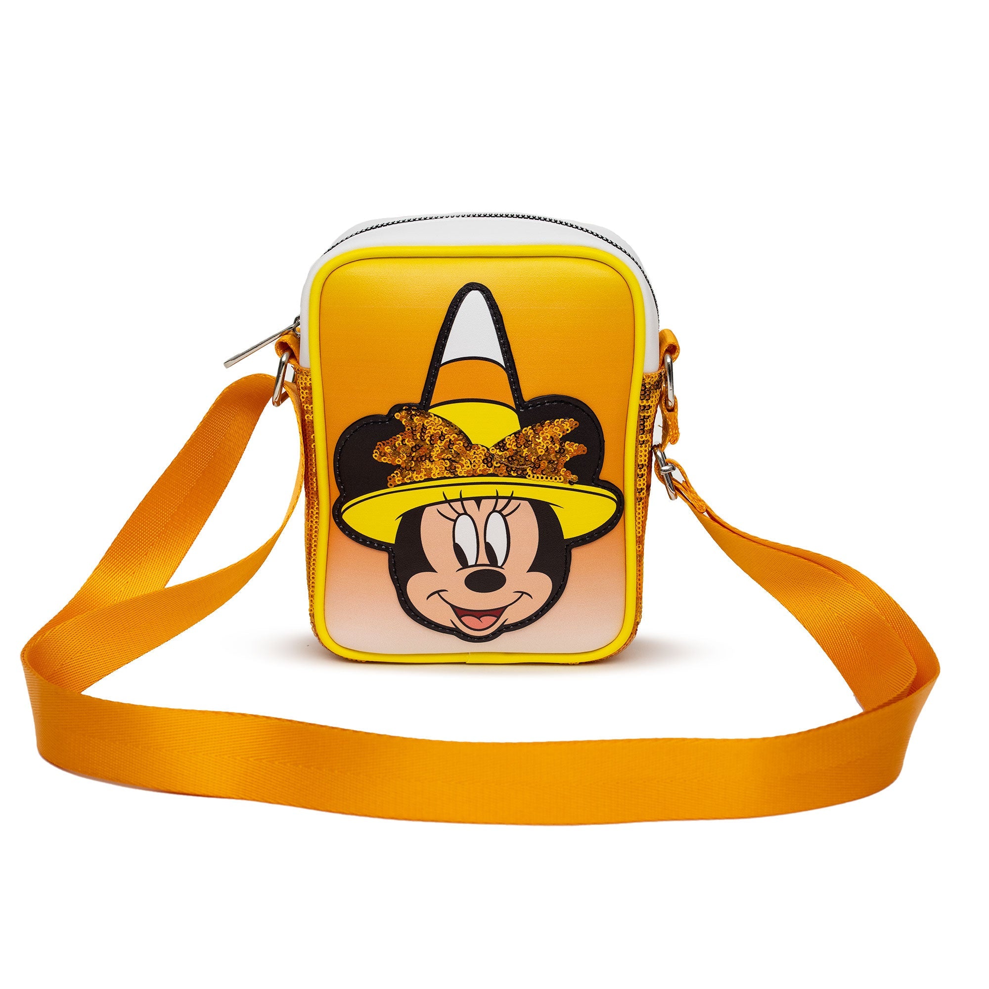 Disney Minnie Mouse Halloween Witch with Orange Sequin Bow Candy Corn Crossbody Bag