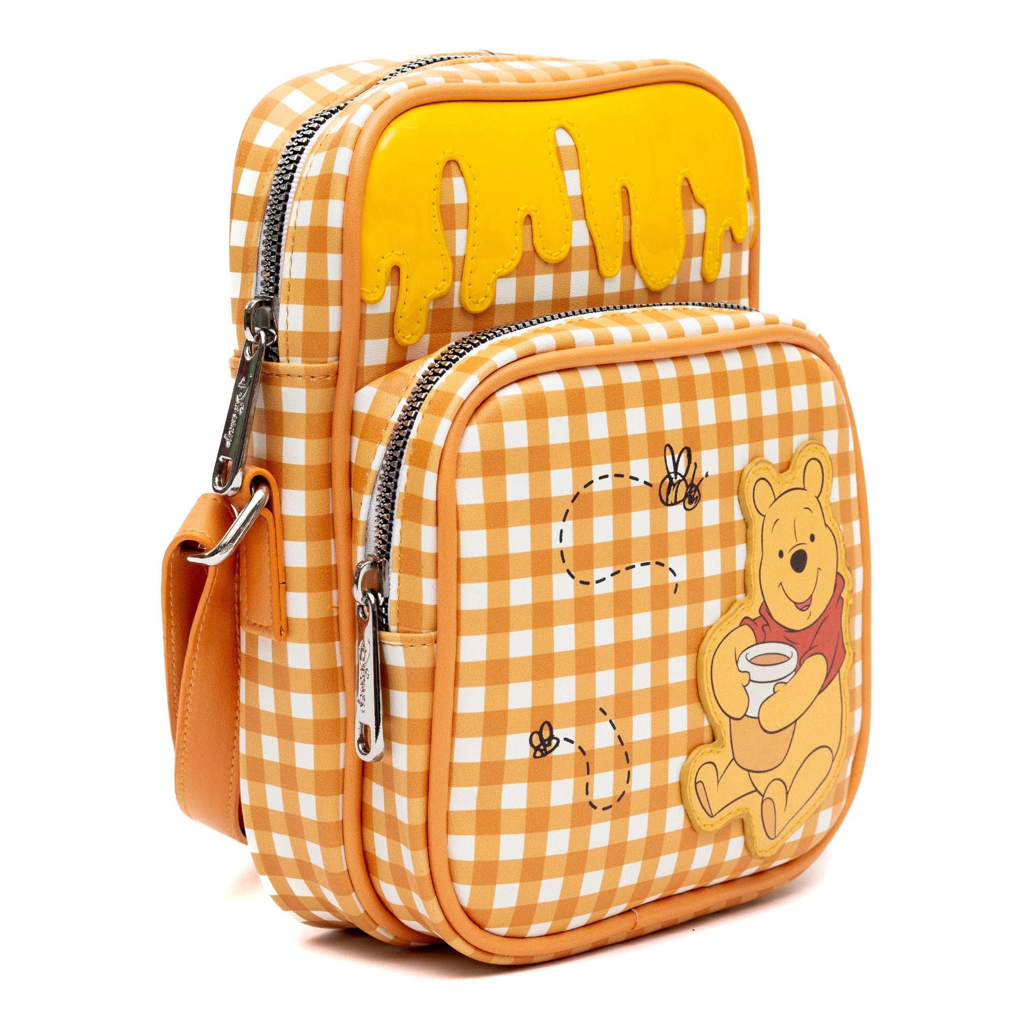 Disney Winnie the Pooh Hunny Pot Pose with Honey Drip Gingham Crossbody bag