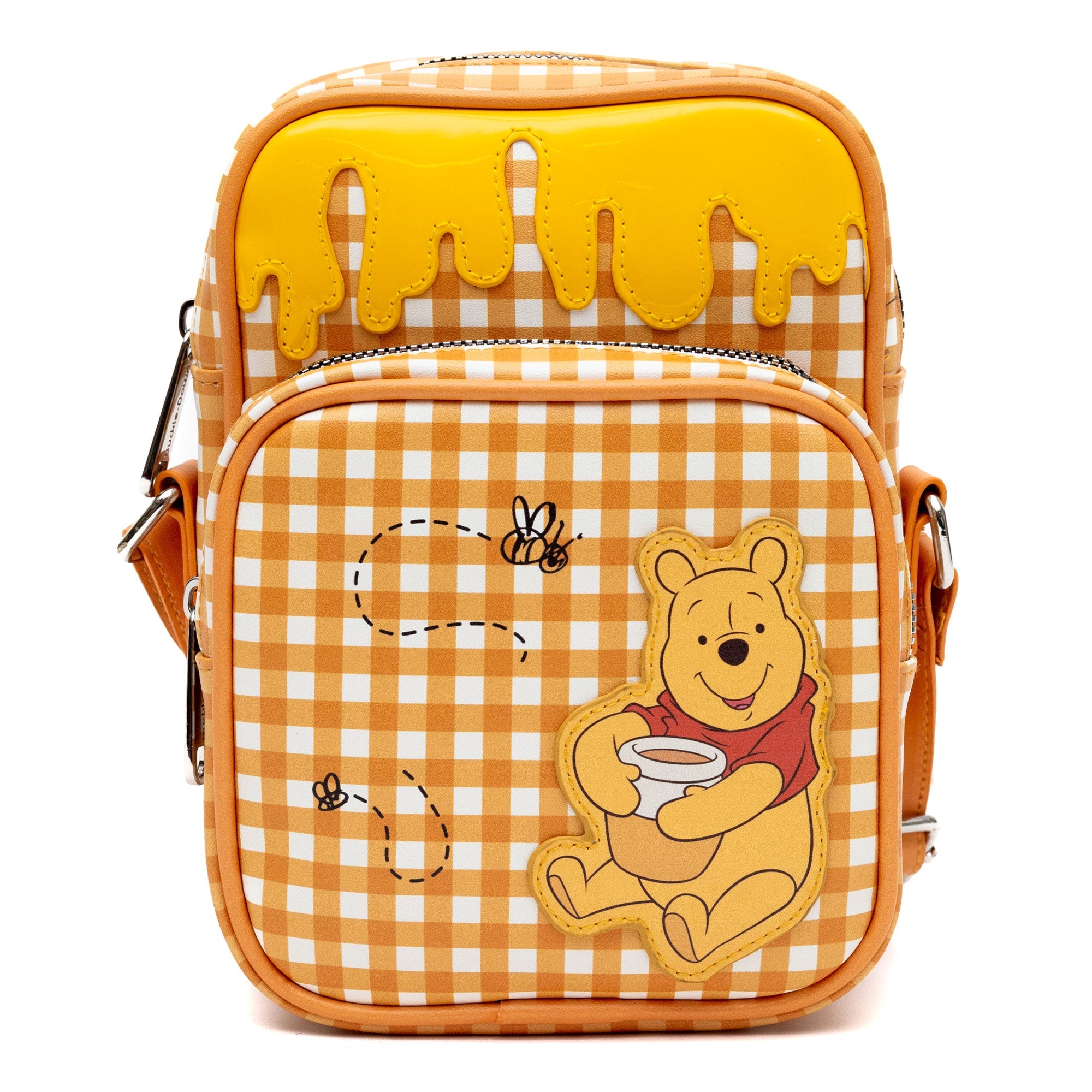 Disney Winnie the Pooh Hunny Pot Pose with Honey Drip Gingham Crossbody bag