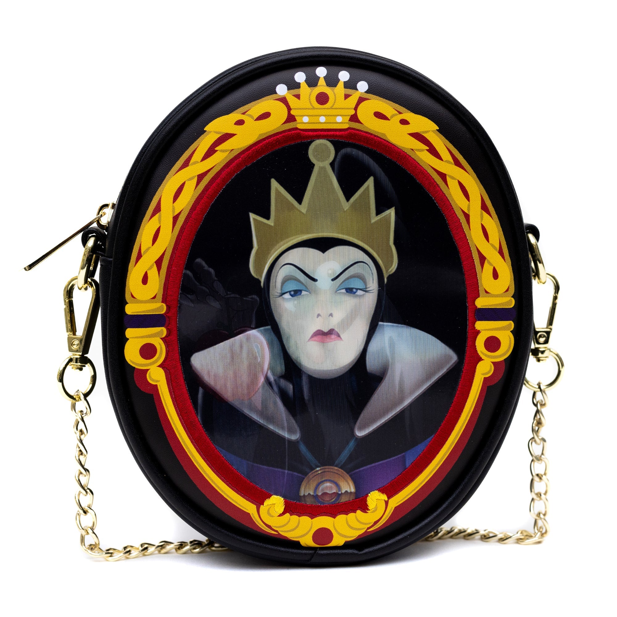 Disney Snow White Old Hag and Evil Queen Villains Lenticular Portrait Oval Crossbody Bag