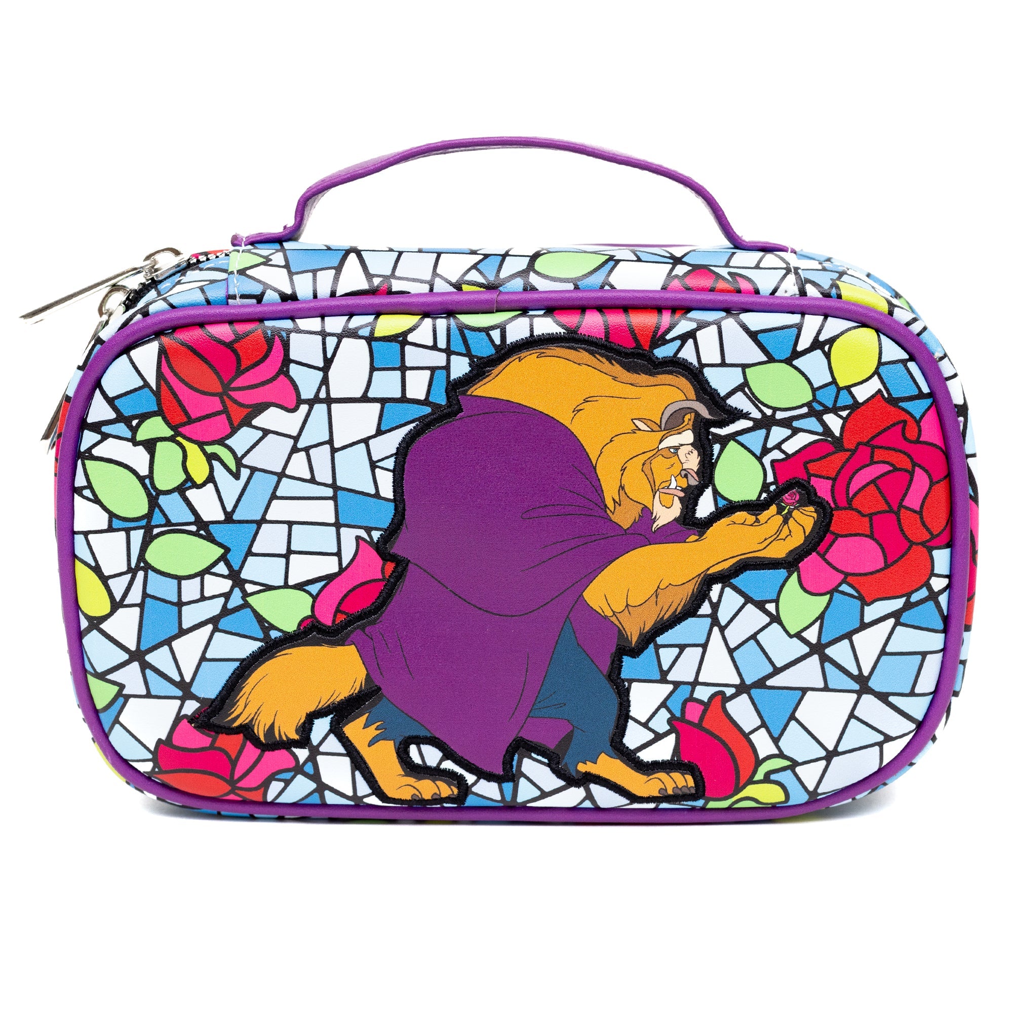 Disney Beauty and the Beast Villain Beast Enchanted Rose Applique with Stained Glass Travel Cosmetic Bag