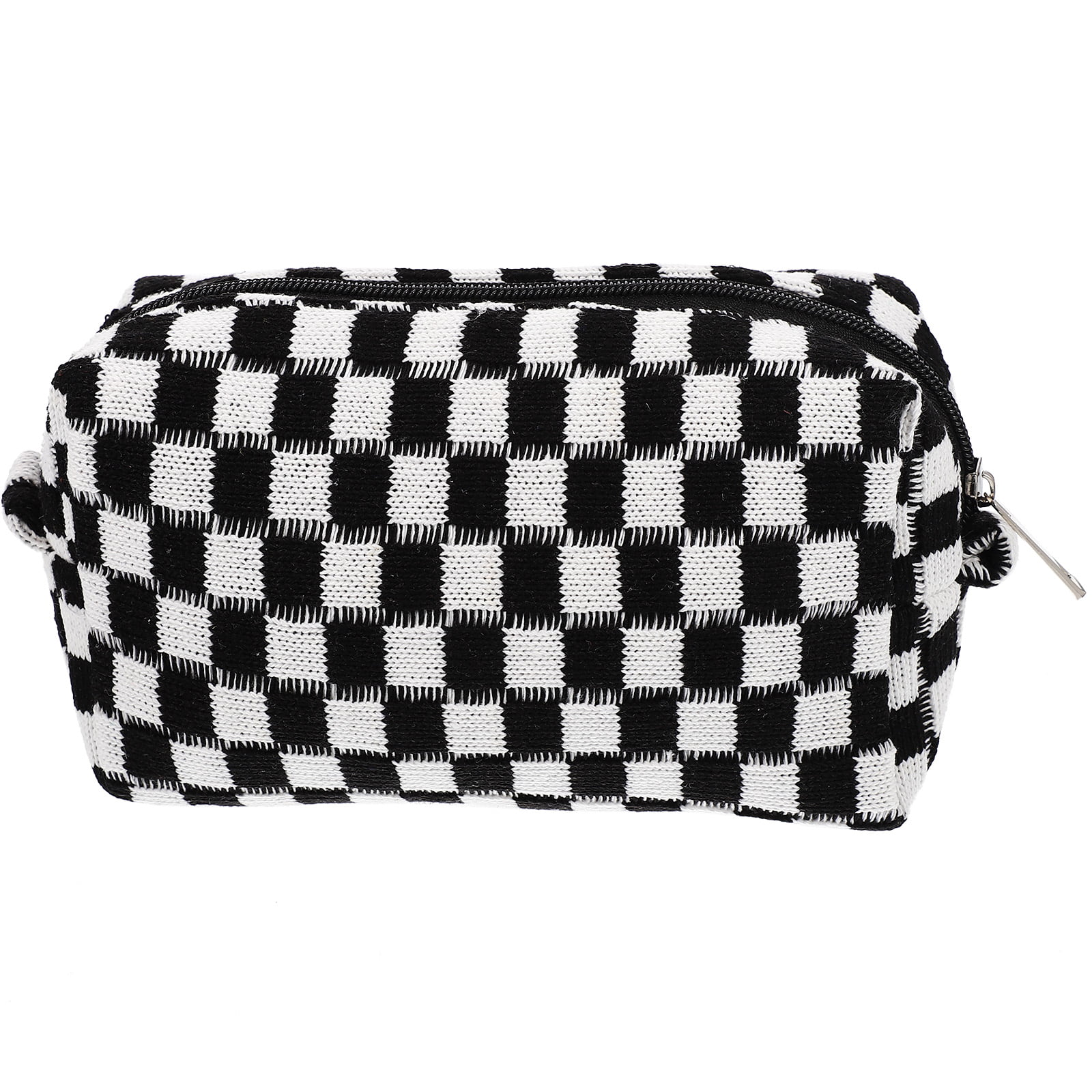 Checkered Zipper Makeup Bag Black and White