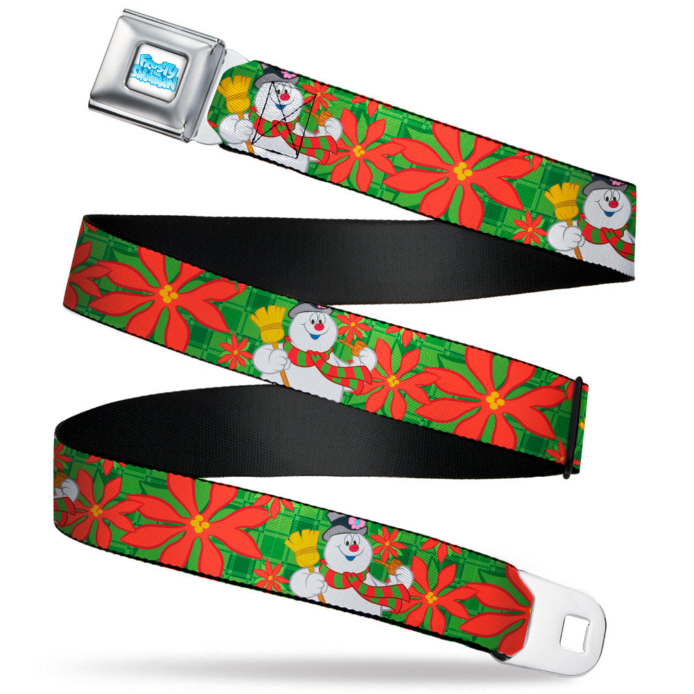 Frosty the Snowman Poinsettia Plaid Collage Seatbelt Belt | Blue Culture Tees