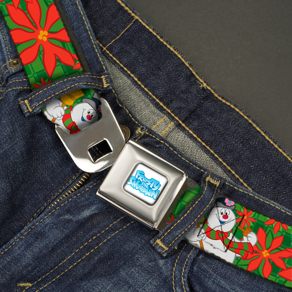 Frosty the Snowman Poinsettia Plaid Collage Seatbelt Belt | Blue Culture Tees