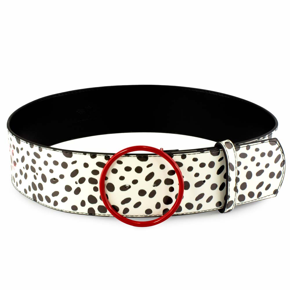 Disney Cruella De Vil Red Cast Buckle Dalmatian Spots PU Strap Belt | Blue Culture Tees