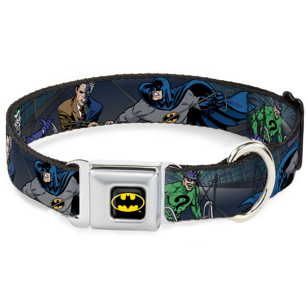 Batman Battling Villains in Tunnel Seatbelt Buckle Dog Collar | Blue Culture Tees