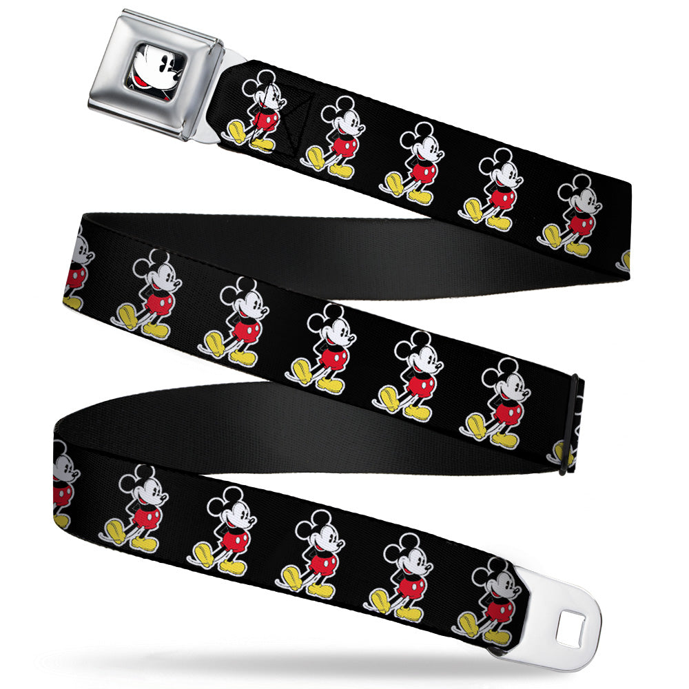 Classic Mickey Mouse Face CLOSE-UP Full Color Seatbelt Belt - Classic Mickey Mouse Pose Black Webbing