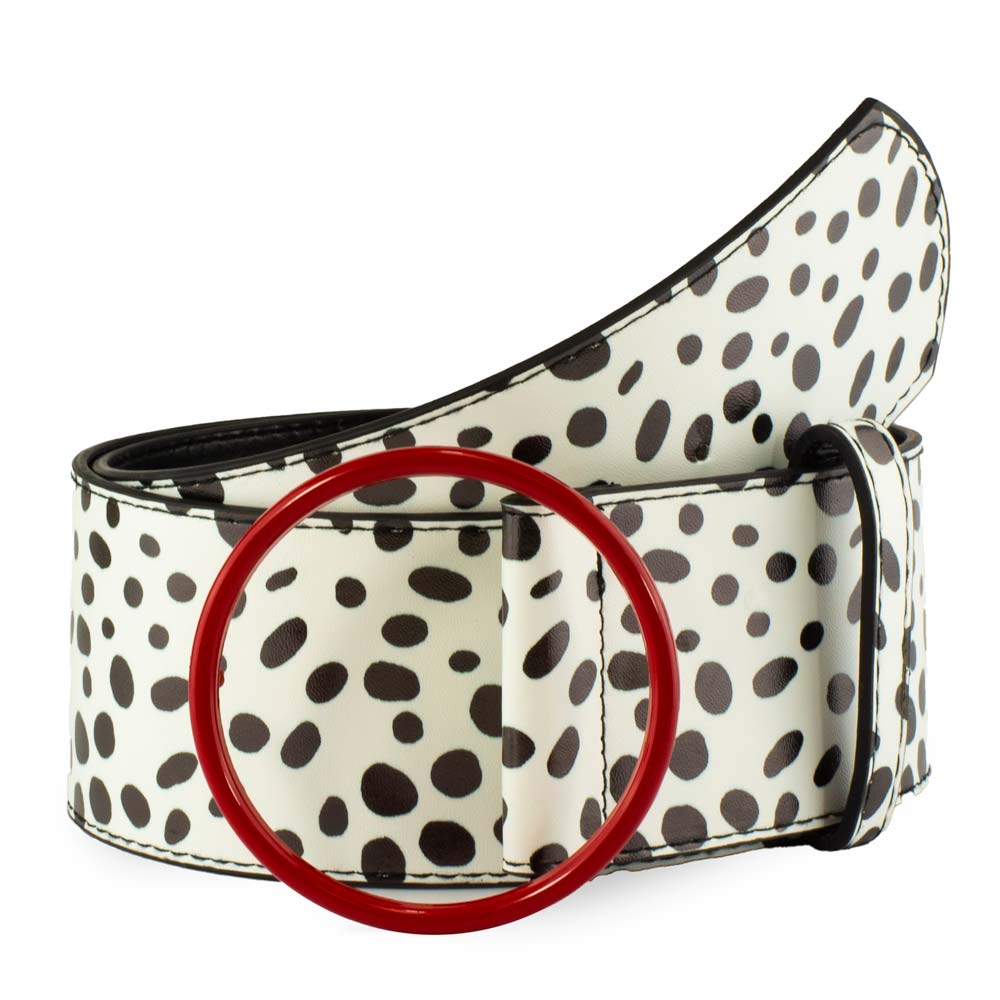 Disney Cruella De Vil Red Cast Buckle Dalmatian Spots PU Strap Belt | Blue Culture Tees