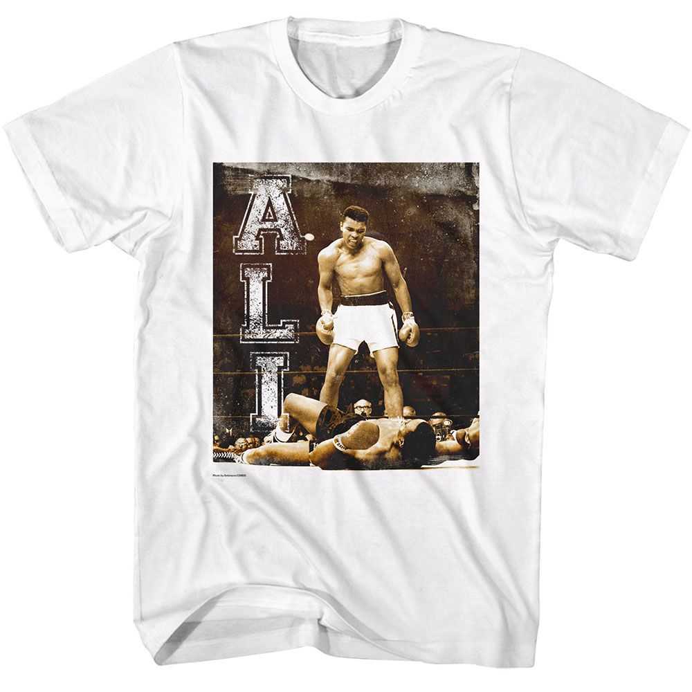 Muhammad Ali Grunge Ko Vertical Text T-Shirt