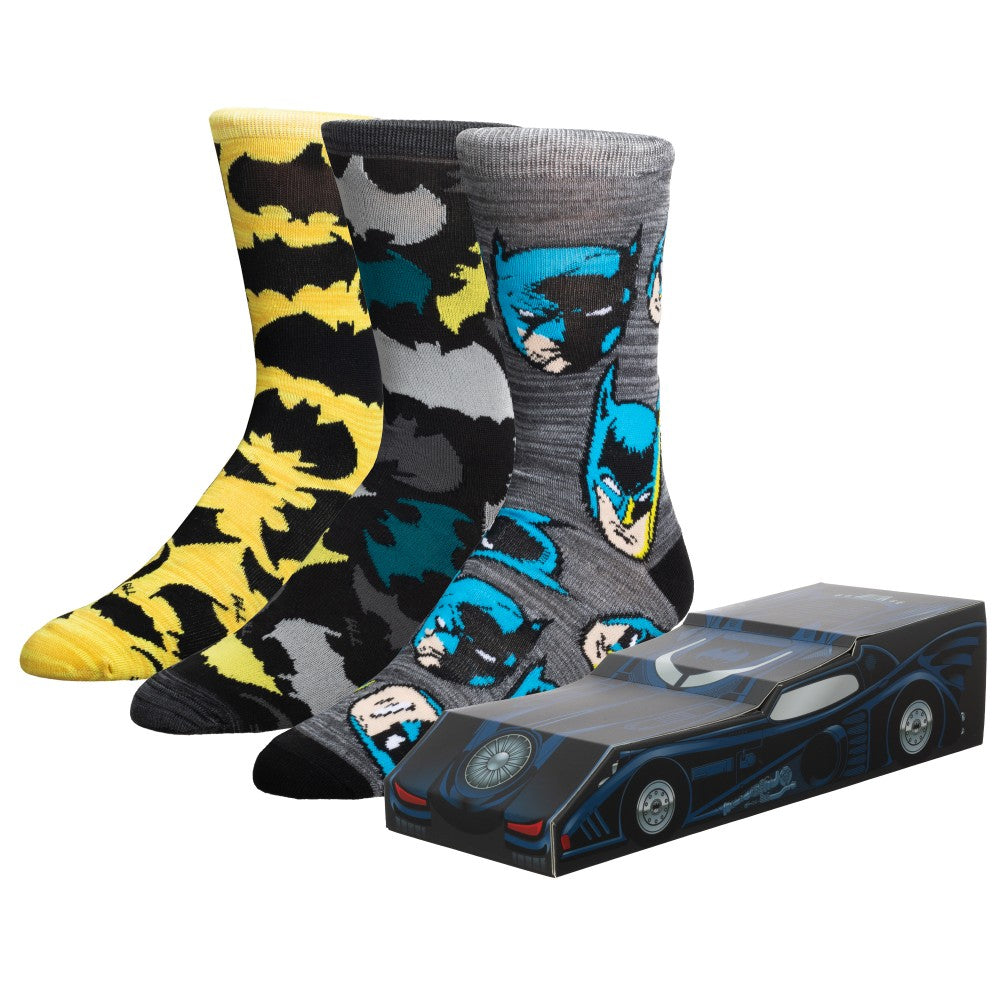 Batman Batmobile 3 Pack Crew Socks Box Set