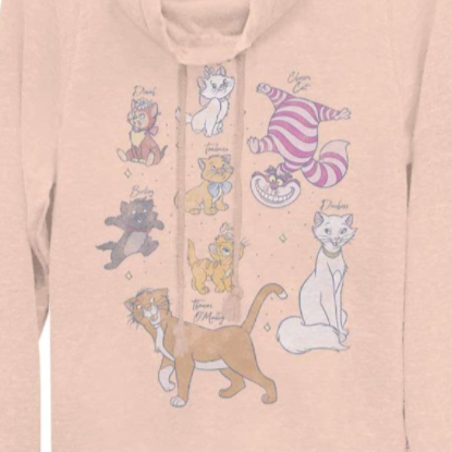 Junior's Disney Classic Cats Lightweight Cowl Neck Sweatshirt