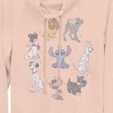 Junior's Disney Classic Dogs Lightweight Cowl Neck Sweatshirt