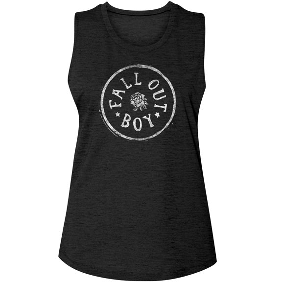 Junior's Fall Out Boy Circle Rose Muscle Tank Top