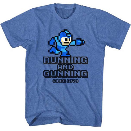 Mega Man Running And Gunning T-Shirt - Blue Culture Tees