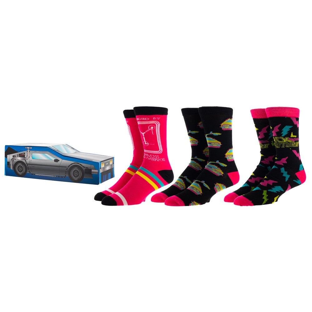 Back To The Future 3 Pair Pack Crew Socks In Delorean Box