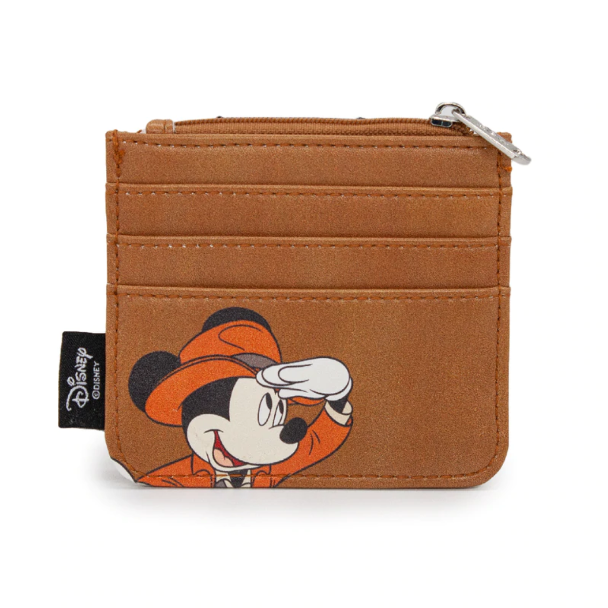 Buckle Down Disney Wallet, ID Zip Top, Adventure Mickey Mouse Poses, Brown, Vegan Leather, 40 x 35