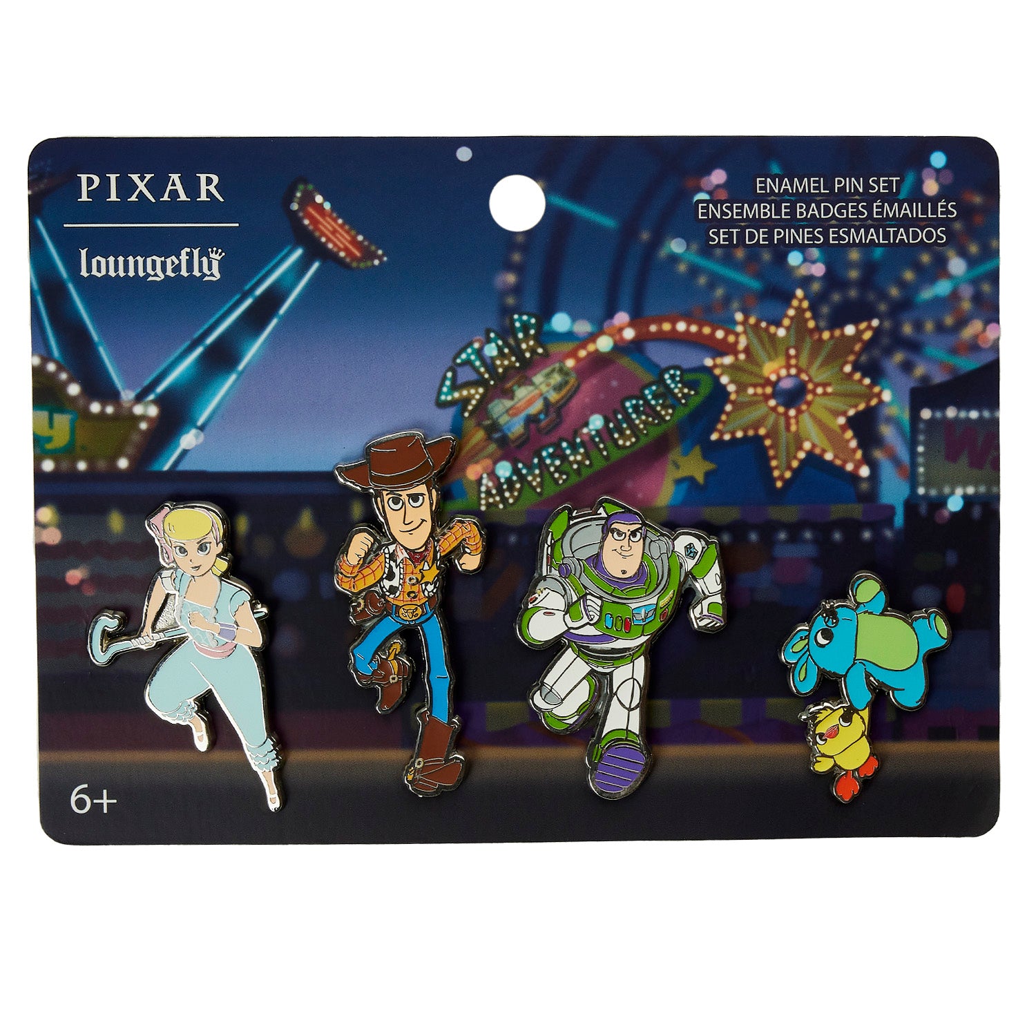 Loungefly Pixar Toy Story Amusement Park 4Pc Enamel Pin Set.  Available at Blue Culture Tees!